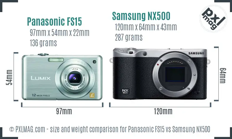 Panasonic FS15 vs Samsung NX500 size comparison Panasonic FS15 vs Samsung NX500 size comparison