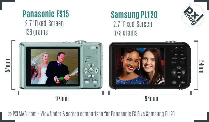 Panasonic FS15 vs Samsung PL120 Screen and Viewfinder comparison