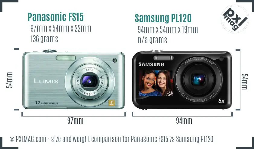 Panasonic FS15 vs Samsung PL120 size comparison