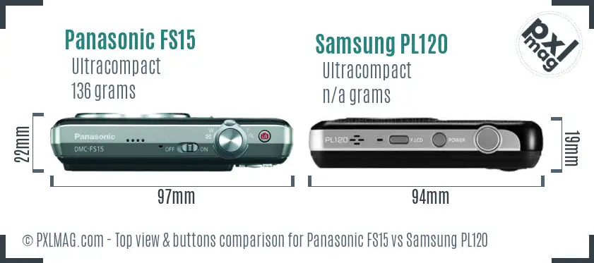 Panasonic FS15 vs Samsung PL120 top view buttons comparison