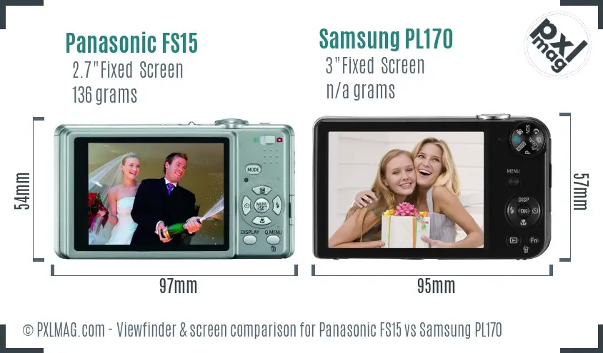 Panasonic FS15 vs Samsung PL170 Screen and Viewfinder comparison