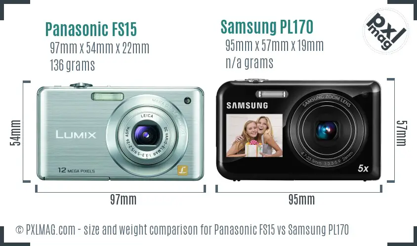 Panasonic FS15 vs Samsung PL170 size comparison