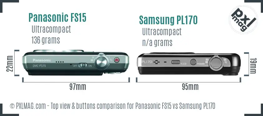 Panasonic FS15 vs Samsung PL170 top view buttons comparison
