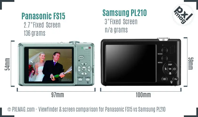 Panasonic FS15 vs Samsung PL210 Screen and Viewfinder comparison