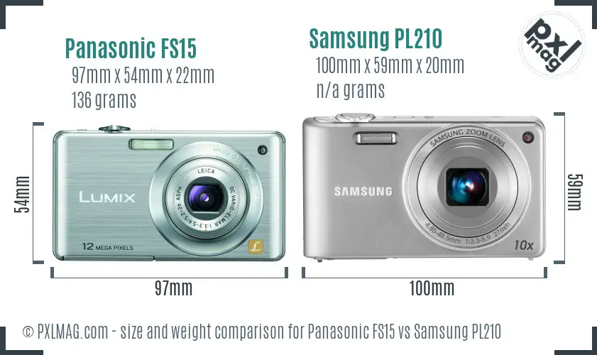 Panasonic FS15 vs Samsung PL210 size comparison