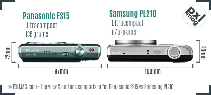 Panasonic FS15 vs Samsung PL210 top view buttons comparison