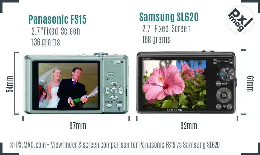 Panasonic FS15 vs Samsung SL620 Screen and Viewfinder comparison