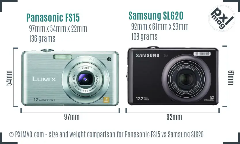 Panasonic FS15 vs Samsung SL620 size comparison