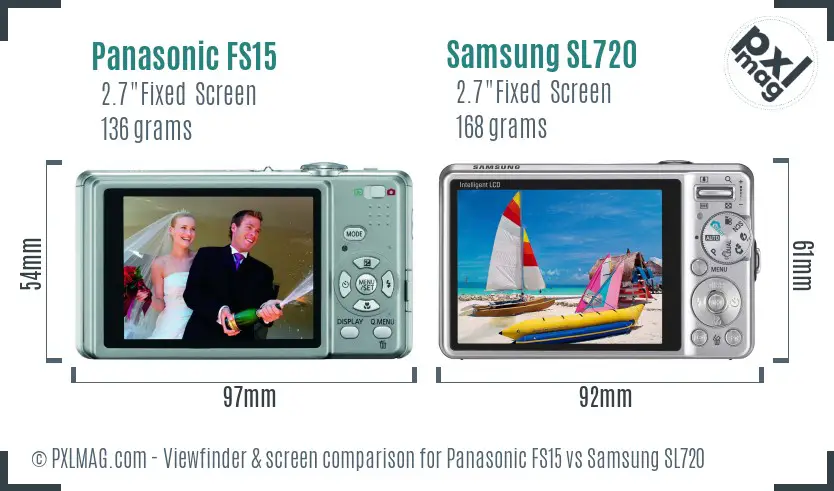 Panasonic FS15 vs Samsung SL720 Screen and Viewfinder comparison