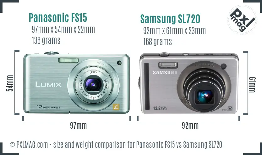 Panasonic FS15 vs Samsung SL720 size comparison