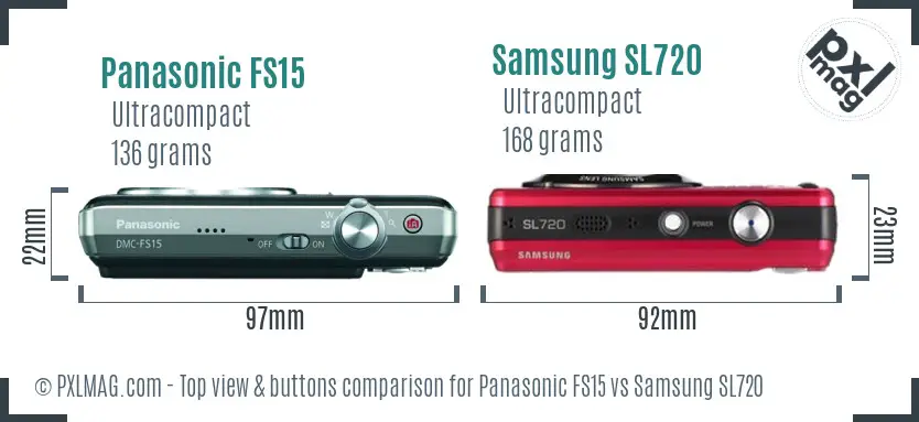 Panasonic FS15 vs Samsung SL720 top view buttons comparison