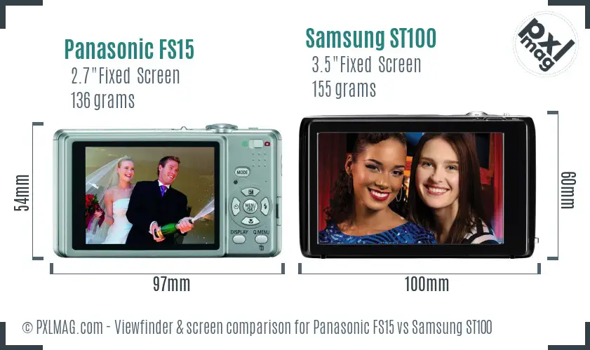 Panasonic FS15 vs Samsung ST100 Screen and Viewfinder comparison