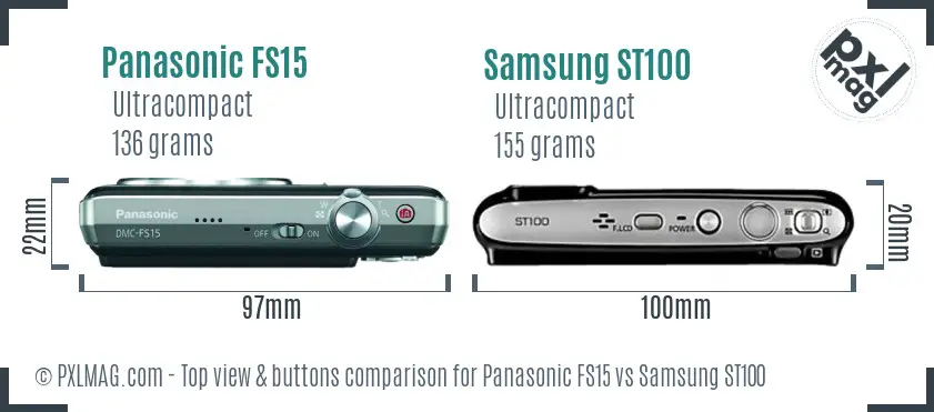 Panasonic FS15 vs Samsung ST100 top view buttons comparison