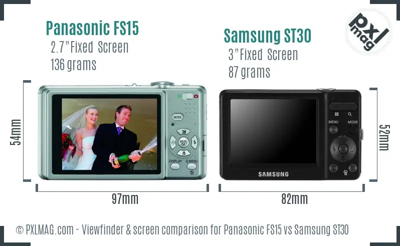 Panasonic FS15 vs Samsung ST30 Screen and Viewfinder comparison
