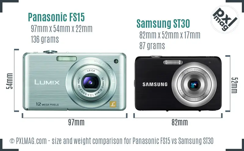 Panasonic FS15 vs Samsung ST30 size comparison
