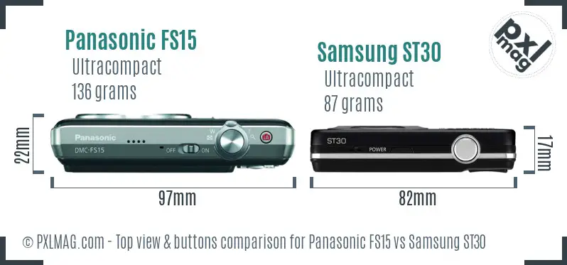 Panasonic FS15 vs Samsung ST30 top view buttons comparison