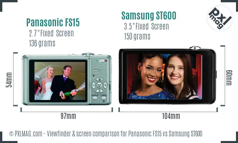 Panasonic FS15 vs Samsung ST600 Screen and Viewfinder comparison