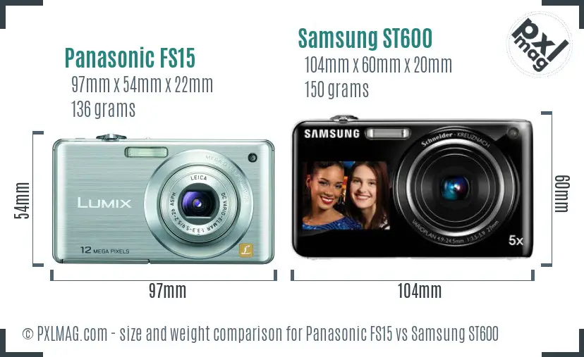 Panasonic FS15 vs Samsung ST600 size comparison