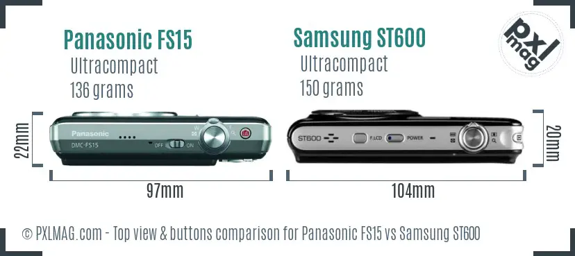 Panasonic FS15 vs Samsung ST600 top view buttons comparison