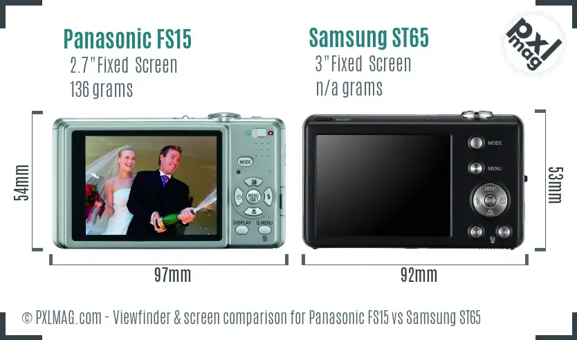 Panasonic FS15 vs Samsung ST65 Screen and Viewfinder comparison