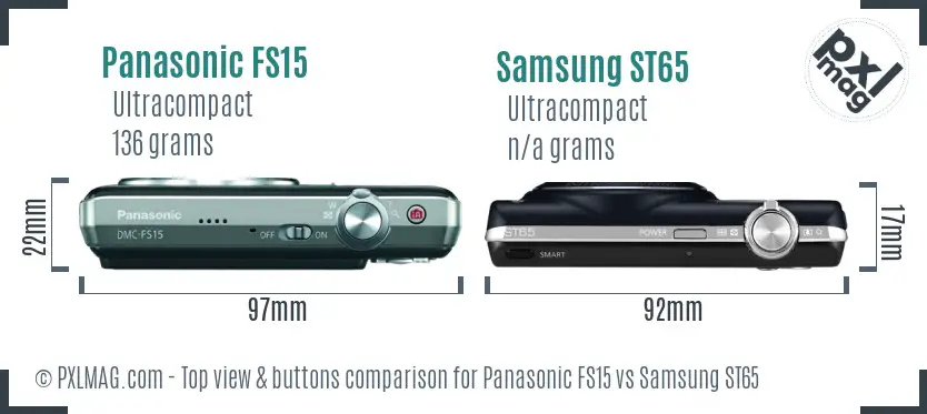 Panasonic FS15 vs Samsung ST65 top view buttons comparison