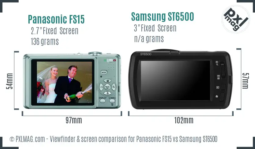 Panasonic FS15 vs Samsung ST6500 Screen and Viewfinder comparison