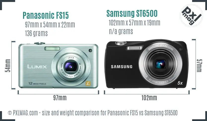 Panasonic FS15 vs Samsung ST6500 size comparison