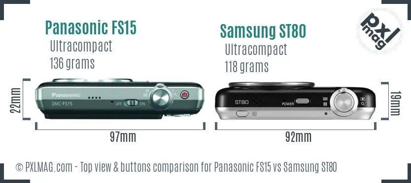 Panasonic FS15 vs Samsung ST80 top view buttons comparison