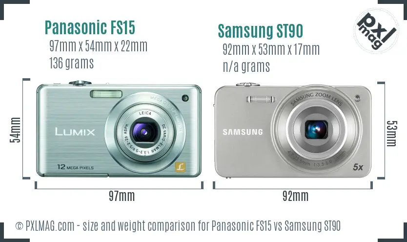 Panasonic FS15 vs Samsung ST90 size comparison