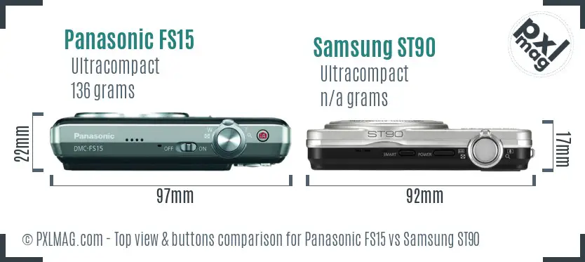 Panasonic FS15 vs Samsung ST90 top view buttons comparison