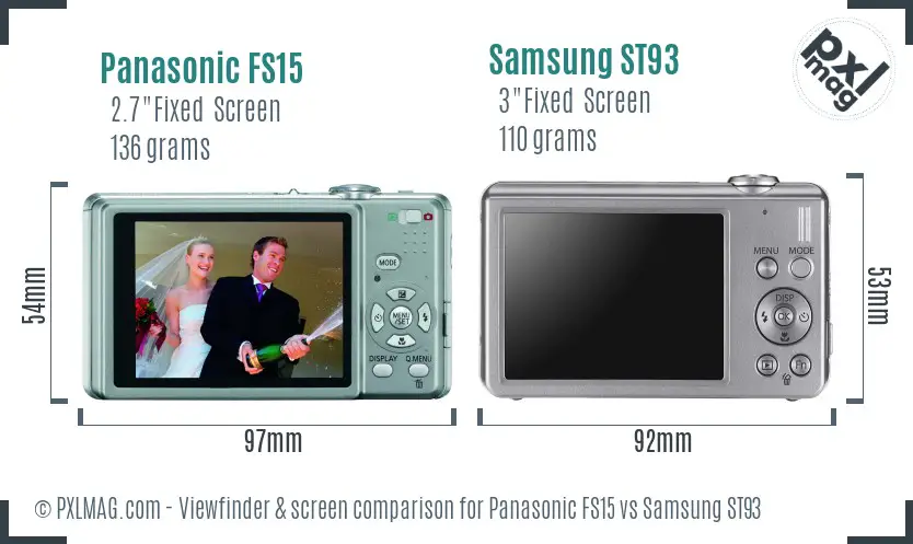 Panasonic FS15 vs Samsung ST93 Screen and Viewfinder comparison