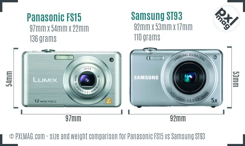 Panasonic FS15 vs Samsung ST93 size comparison