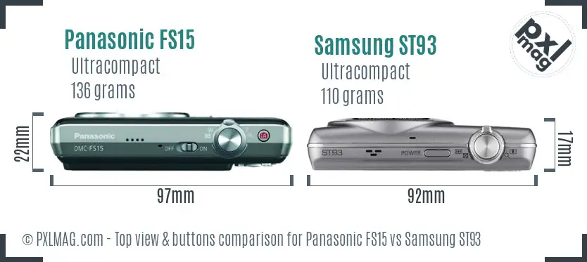 Panasonic FS15 vs Samsung ST93 top view buttons comparison
