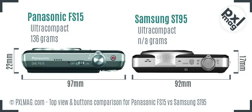 Panasonic FS15 vs Samsung ST95 top view buttons comparison Panasonic FS15 vs Samsung ST95 top view buttons comparison