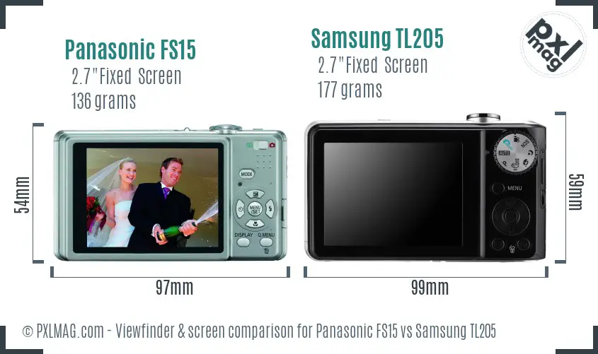 Panasonic FS15 vs Samsung TL205 Screen and Viewfinder comparison