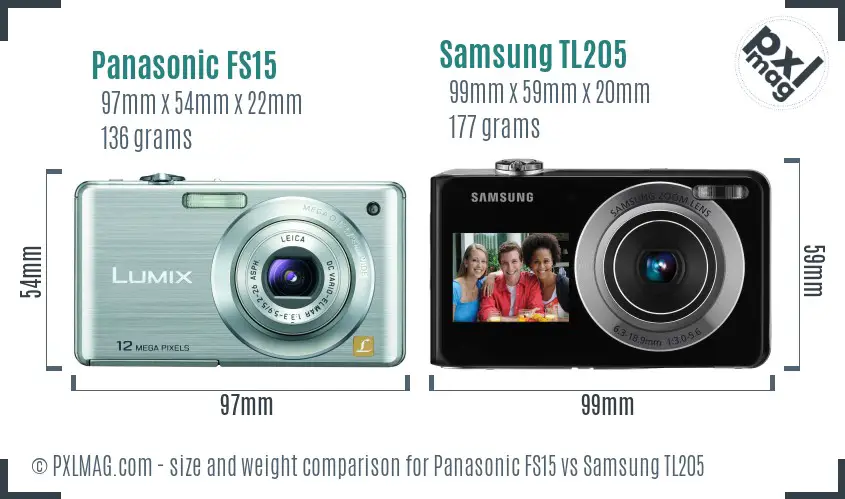 Panasonic FS15 vs Samsung TL205 size comparison