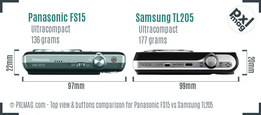 Panasonic FS15 vs Samsung TL205 top view buttons comparison
