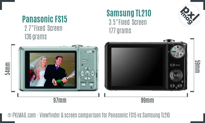 Panasonic FS15 vs Samsung TL210 Screen and Viewfinder comparison