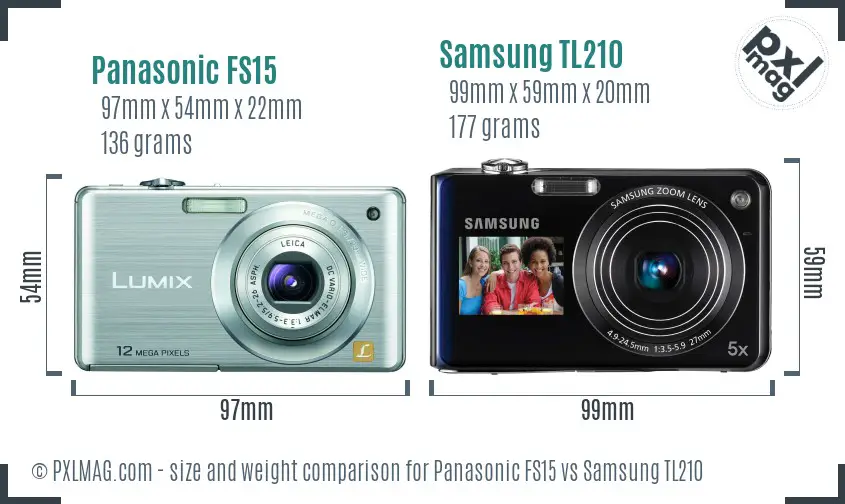 Panasonic FS15 vs Samsung TL210 size comparison