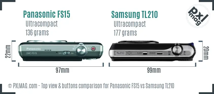 Panasonic FS15 vs Samsung TL210 top view buttons comparison