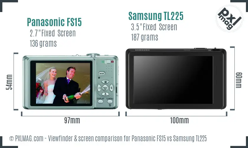 Panasonic FS15 vs Samsung TL225 Screen and Viewfinder comparison