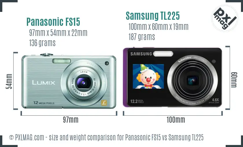 Panasonic FS15 vs Samsung TL225 size comparison