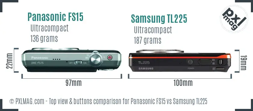 Panasonic FS15 vs Samsung TL225 top view buttons comparison