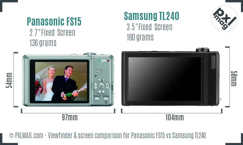 Panasonic FS15 vs Samsung TL240 Screen and Viewfinder comparison