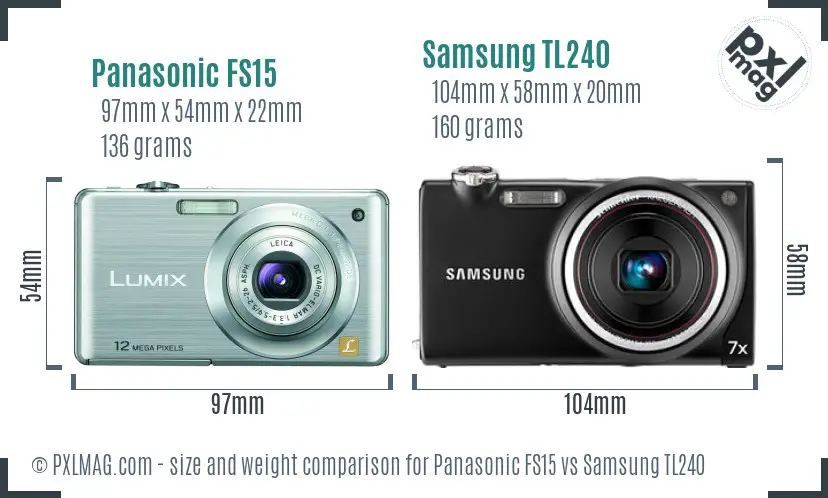 Panasonic FS15 vs Samsung TL240 size comparison