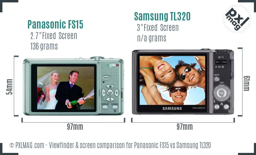 Panasonic FS15 vs Samsung TL320 Screen and Viewfinder comparison