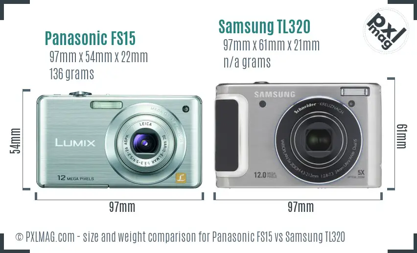 Panasonic FS15 vs Samsung TL320 size comparison