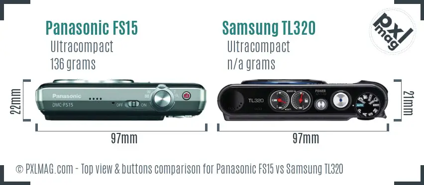Panasonic FS15 vs Samsung TL320 top view buttons comparison
