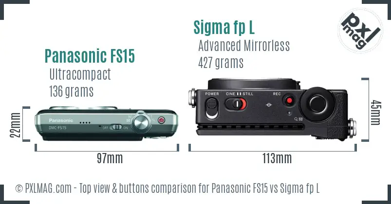 Panasonic FS15 vs Sigma fp L top view buttons comparison