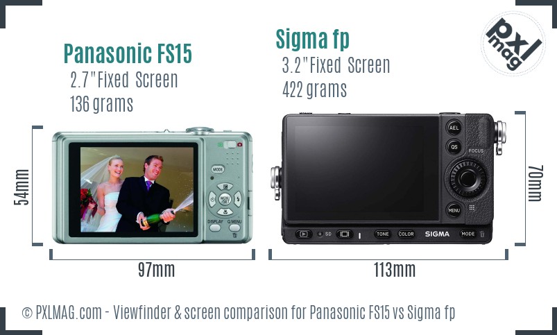 Panasonic FS15 vs Sigma fp Screen and Viewfinder comparison